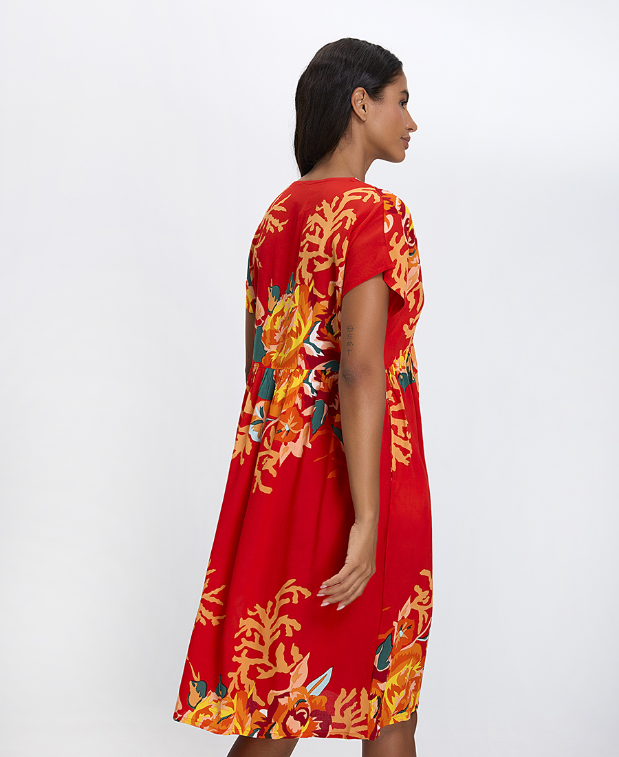 Terre Rouge Γυναικείο Φόρεμα Φλοράλ με Σούρες Regular Fit φωτογραφία