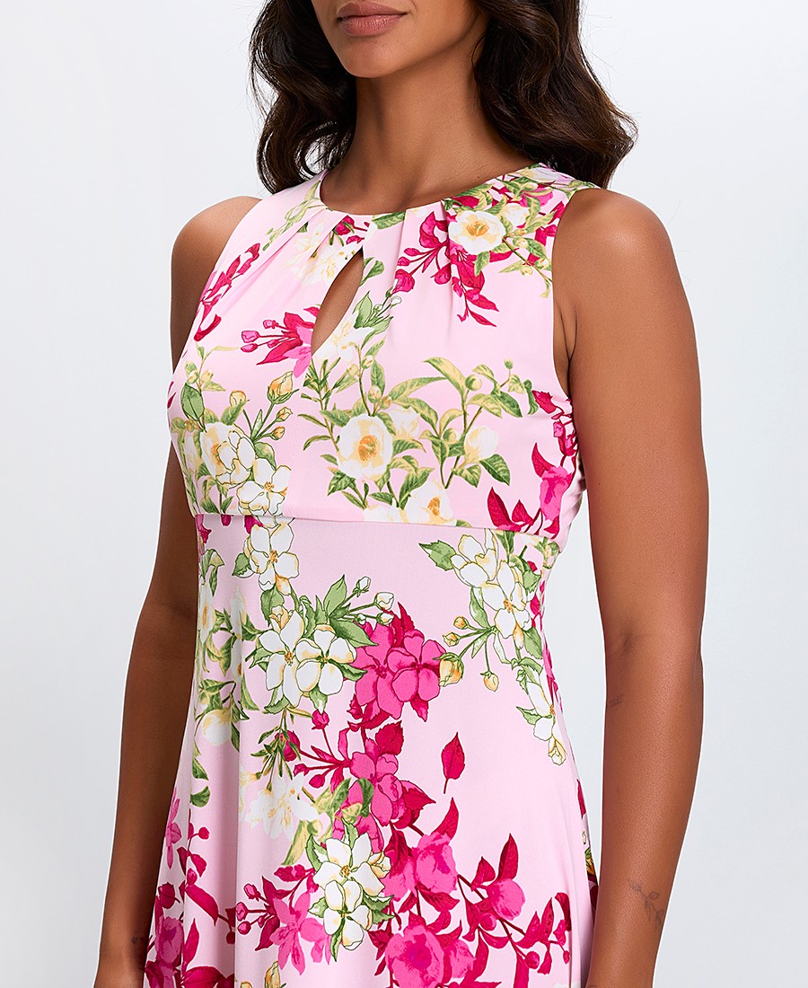 Γυναικείο Midi Φόρεμα με Λουλουδάτο Μοτίβο Regular Fit σε Ροζ φωτογραφία