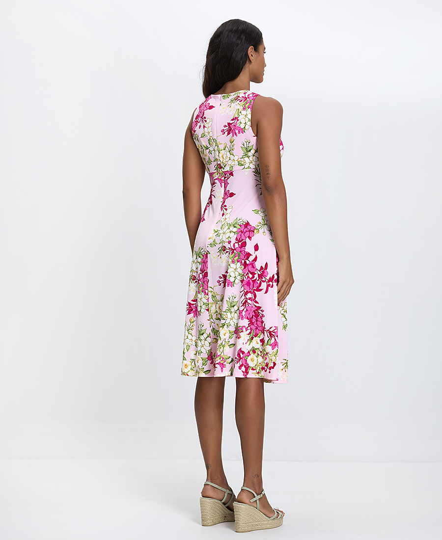 Γυναικείο Midi Φόρεμα με Λουλουδάτο Μοτίβο Regular Fit σε Ροζ φωτογραφία