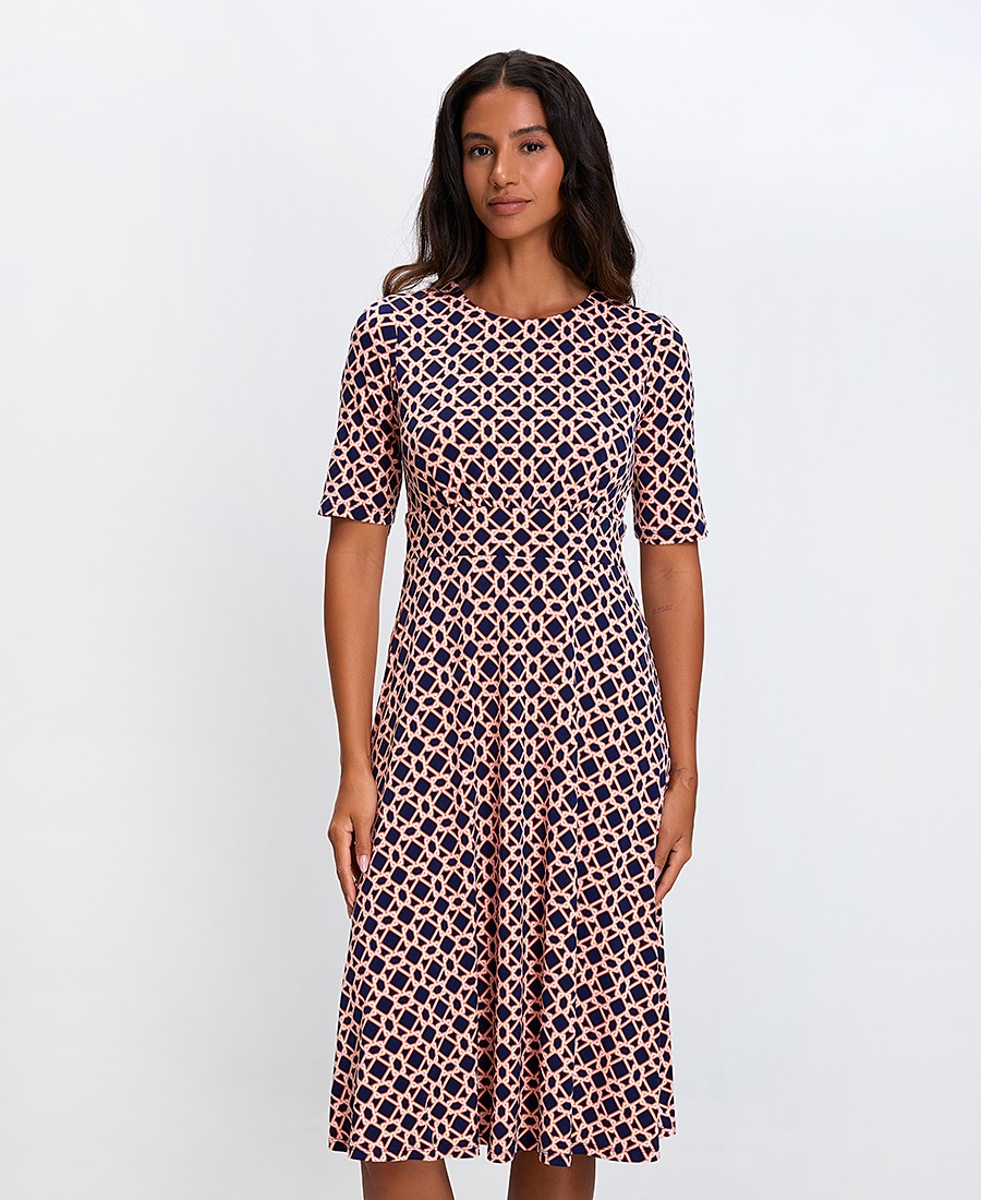 Stella Lorand Γυναικείο Midi Φόρεμα με Γεωμετρικό Μοτίβο Regular Fit σε Μπλε/Ροζ