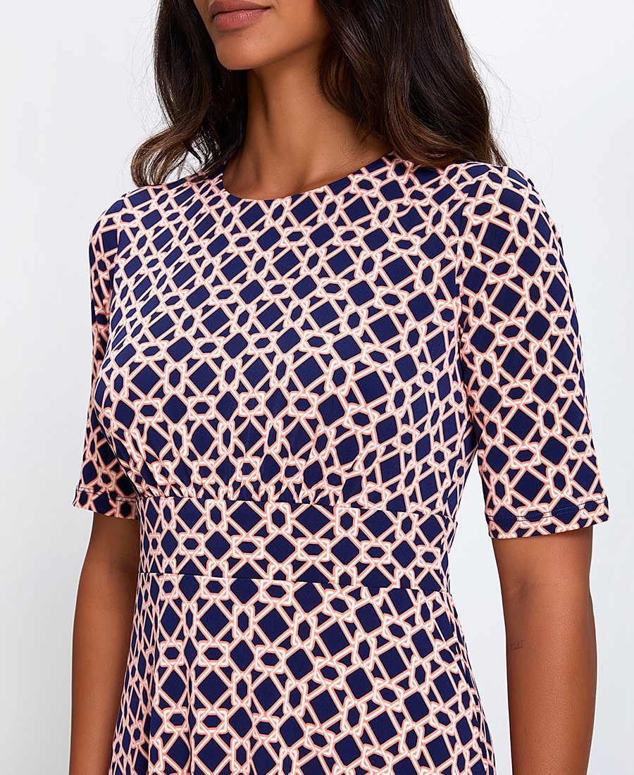 Γυναικείο Midi Φόρεμα με Γεωμετρικό Μοτίβο Regular Fit σε Μπλε/Ροζ φωτογραφία