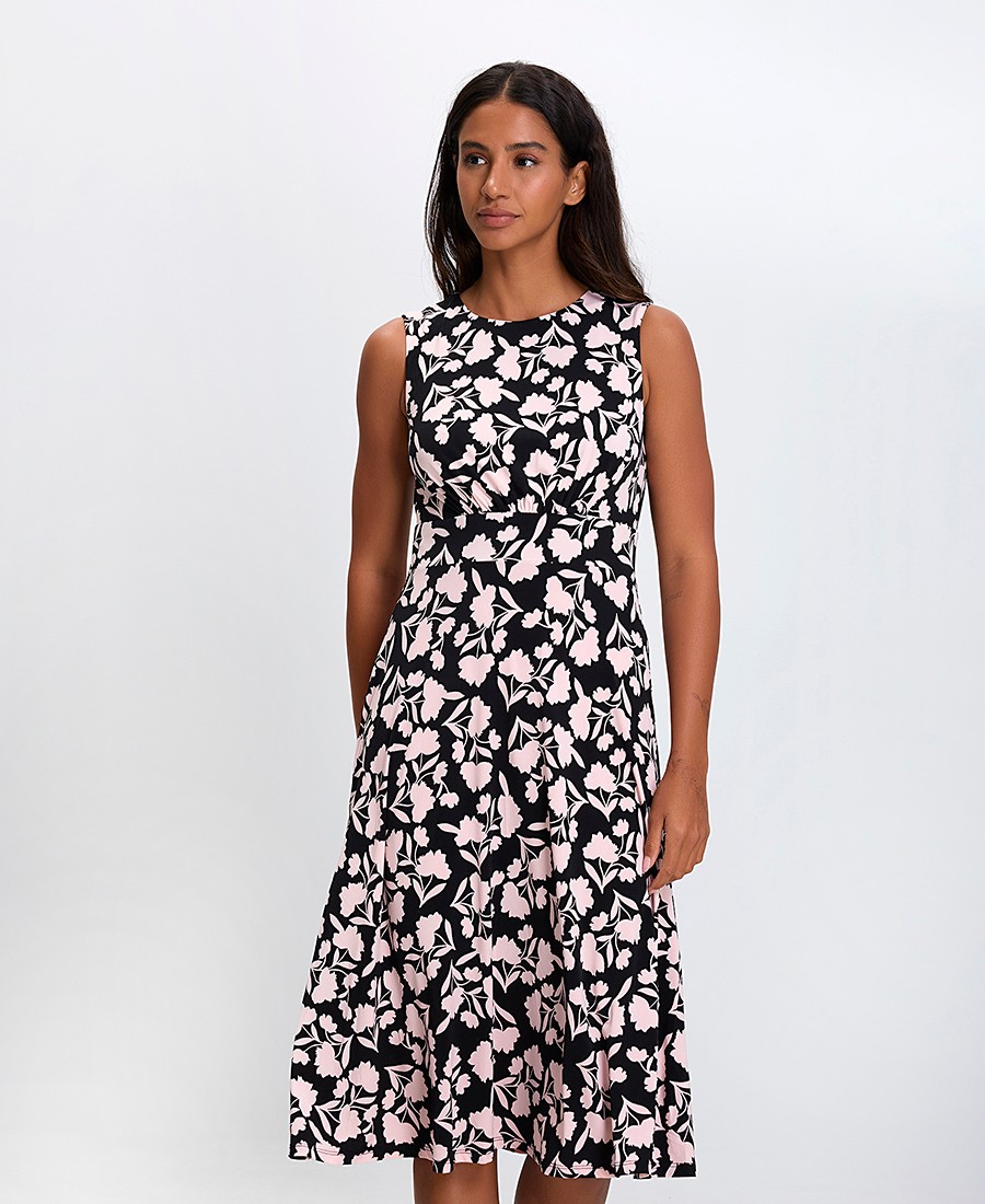 Stella Lorand Γυναικείο Αμάνικο Φόρεμα Midi με Floral Μοτίβο Regular Fit