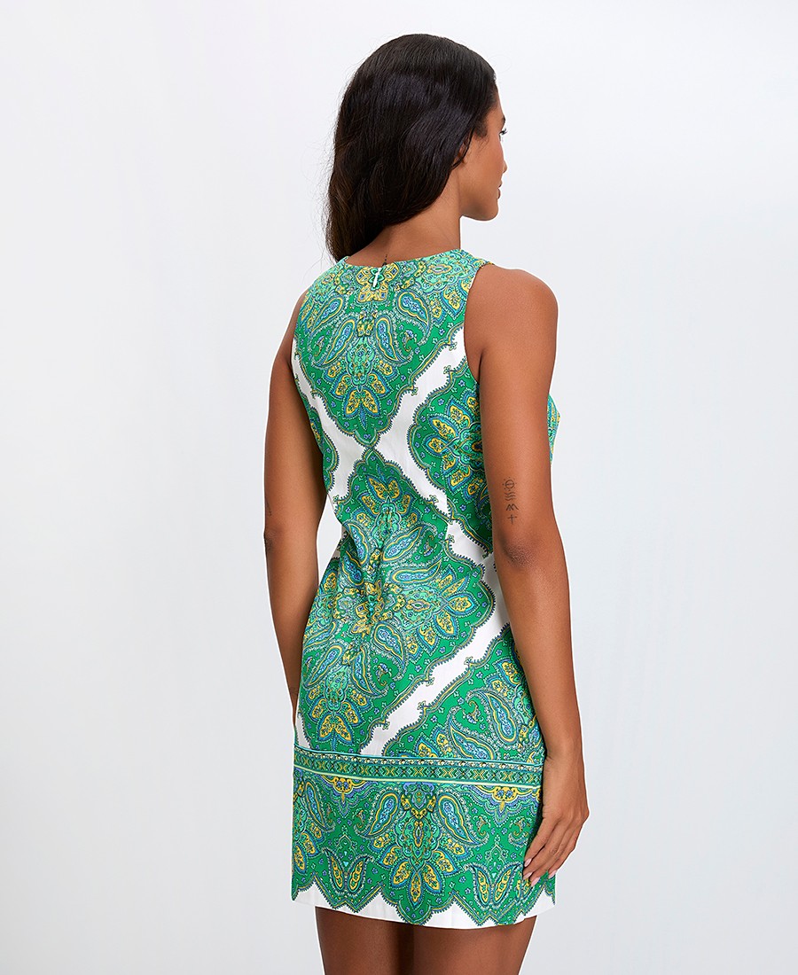 Γυναικείο Κοντό Φόρεμα All Over Print με Στρογγυλή Λαιμόκοψη Straight Fit σε Πράσινο φωτογραφία