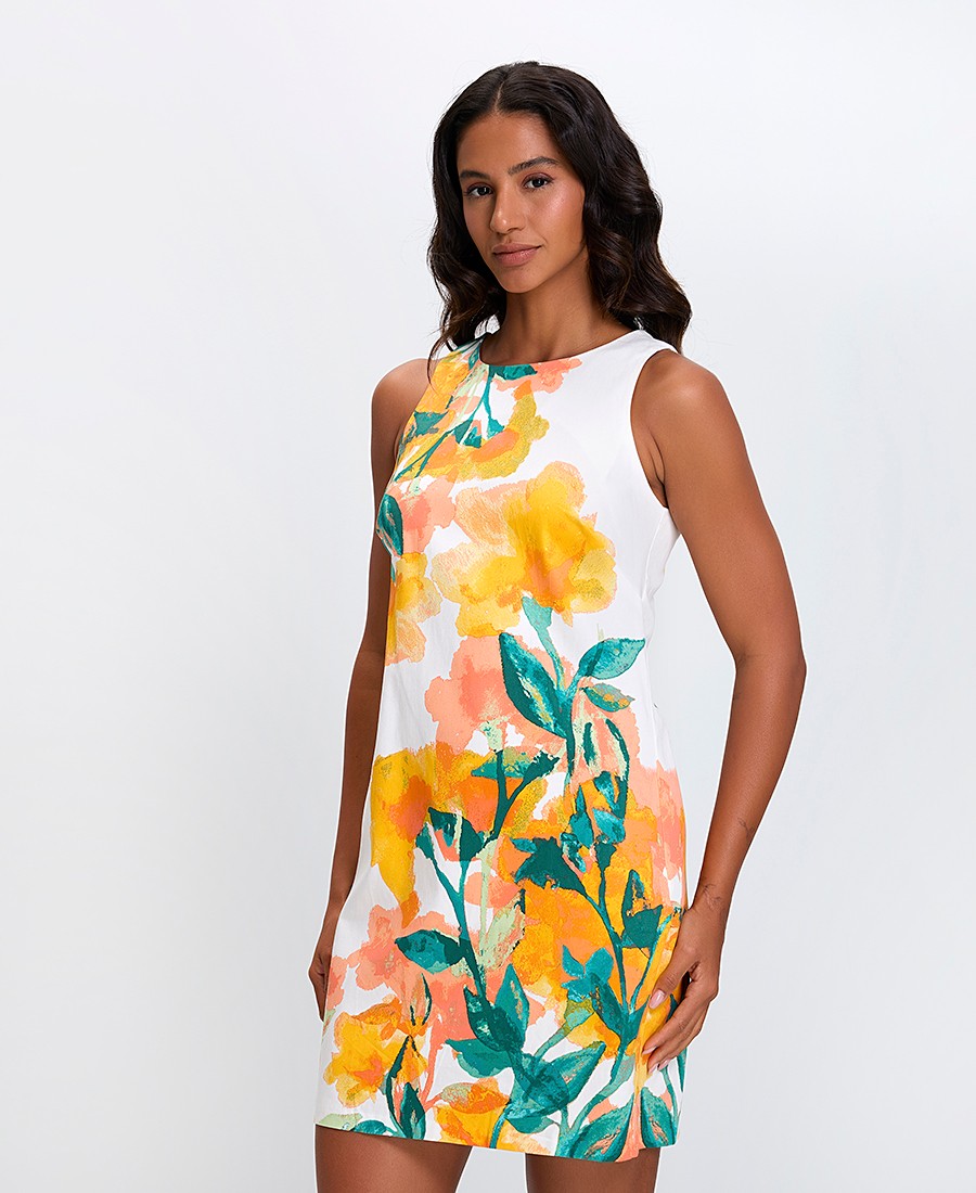 Stella Lorand Γυναικείο Κοντό Φόρεμα Βαμβακερό με Λουλουδάτο Print Straight Fit Πολύχρωμο