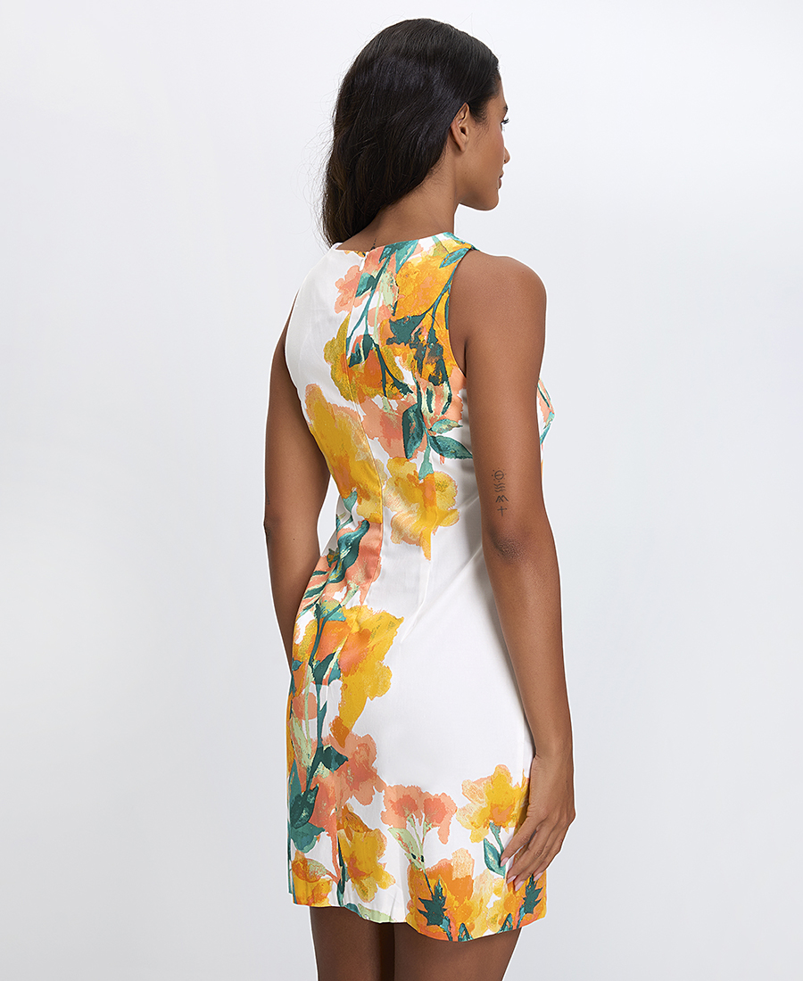 Γυναικείο Κοντό Φόρεμα Βαμβακερό με Λουλουδάτο Print Straight Fit Πολύχρωμο φωτογραφία