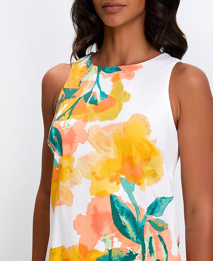 Γυναικείο Κοντό Φόρεμα Βαμβακερό με Λουλουδάτο Print Straight Fit Πολύχρωμο φωτογραφία