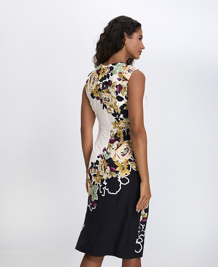 Γυναικείο Κοντό Φόρεμα με Λουλουδάτο Print Slim Fit σε Μαύρο/Εκρού φωτογραφία