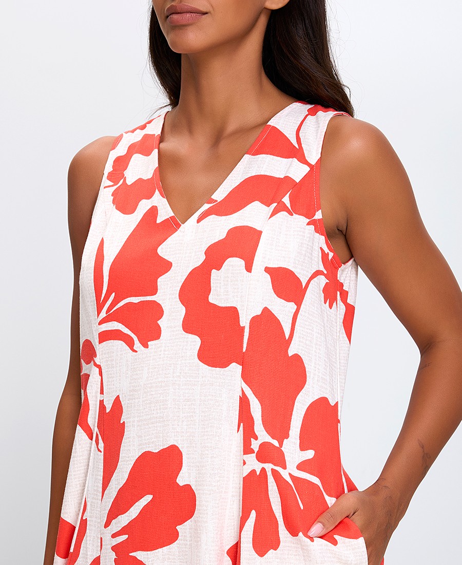 Γυναικείο Midi Φόρεμα A-Line με V Λαιμόκοψη και Floral Print σε Εμπριμέ Κόκκινο φωτογραφία