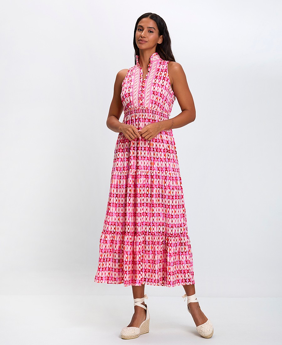 Stella Lorand Γυναικείο Midi Φόρεμα με Ψηλό Γιακά και Λάστιχο Στη Μέση Regular Fit