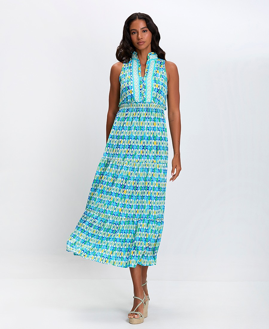 Stella Lorand Γυναικείο Midi Φόρεμα με Ψηλό Γιακά και Λάστιχο Στη Μέση Regular Fit