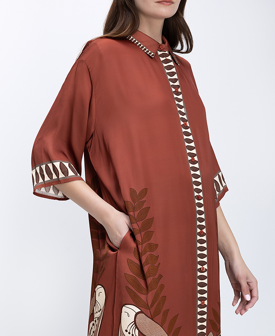 Anonyme Γυναικείο Φόρεμα Maxi Με Ethnic Μοτίβο Και Πλαινές Τσέπες Loose Fit φωτογραφία