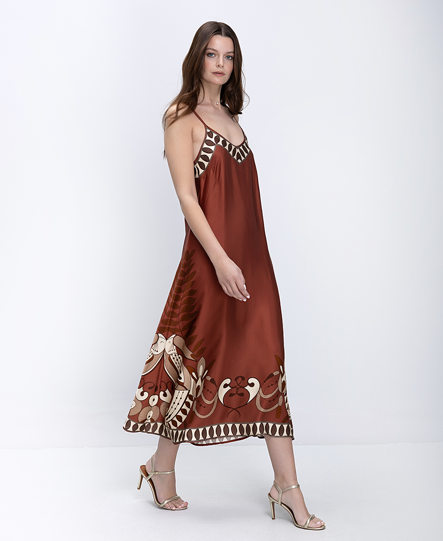 Anonyme Γυναικείο Φόρεμα Regular Fit Midi Με Τιράντες Και Ethnic Print
