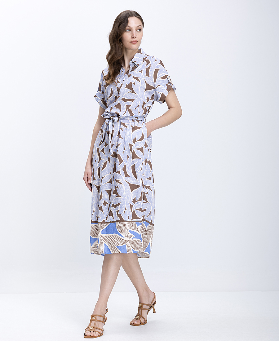 Γυναικείο Φόρεμα Με Tropical Print Και Ζώνη
