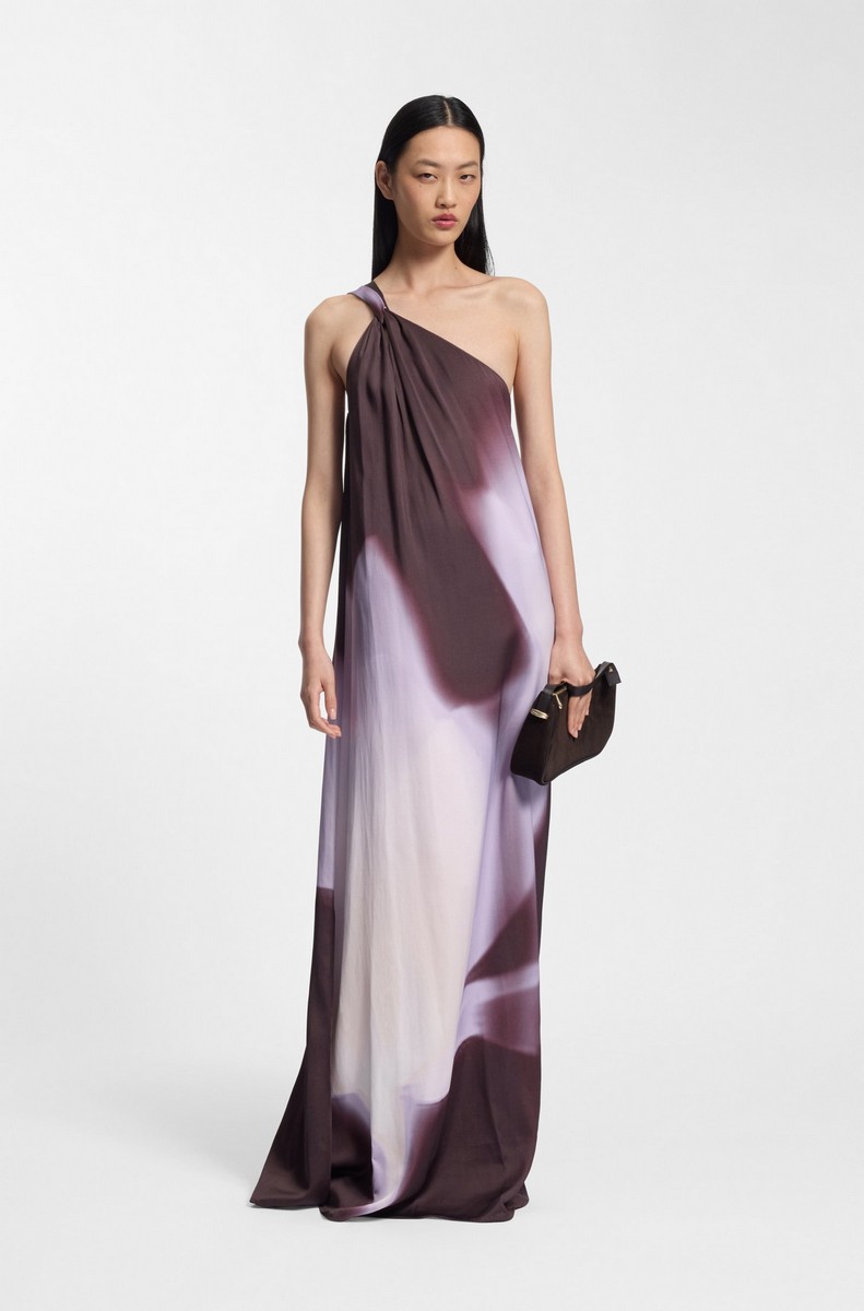 Boss Γυναικείο Φόρεμα One Shoulder Με Floral Print Regular Fit