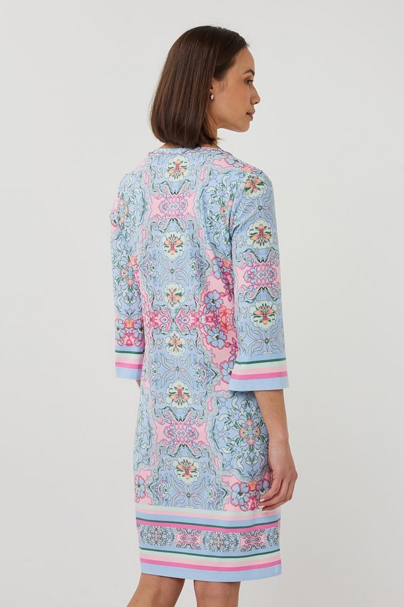 EsQualo Esqualo Γυναικείο Φόρεμα Μίνι Three Quarter Sleeve Regular Fit Με Print Και Χάντρες Στο Ντεκολτέ - 3