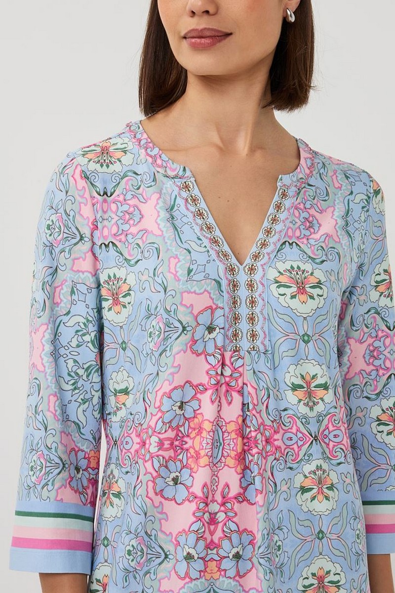 EsQualo Esqualo Γυναικείο Φόρεμα Μίνι Three Quarter Sleeve Regular Fit Με Print Και Χάντρες Στο Ντεκολτέ - 4