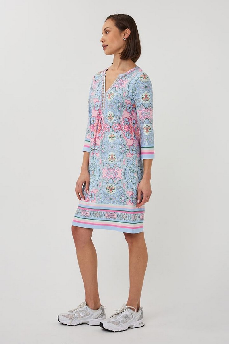 EsQualo Esqualo Γυναικείο Φόρεμα Μίνι Three Quarter Sleeve Regular Fit Με Print Και Χάντρες Στο Ντεκολτέ - 5