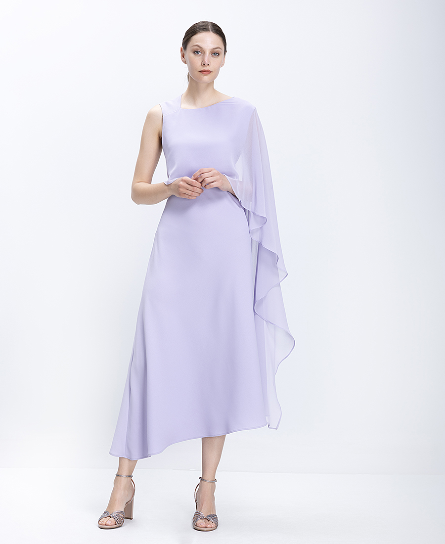 Elena Miro Elena Miro Γυναικείο Φόρεμα Midi Με Ντραπέ Asymmetrical Ώμο