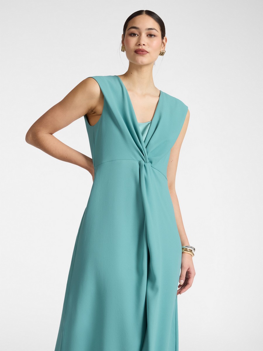 Elena Miro Γυναικείο Φόρεμα Midi A Line Με Draped Knot Μπροστά Και V Λαιμόκοψη φωτογραφία