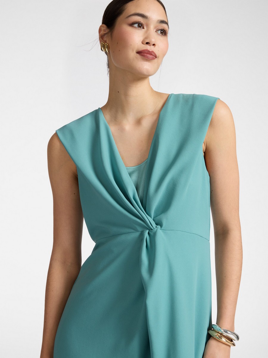Elena Miro Γυναικείο Φόρεμα Midi A Line Με Draped Knot Μπροστά Και V Λαιμόκοψη φωτογραφία