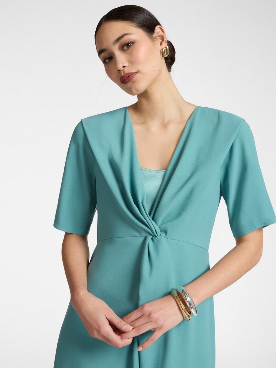 Elena Miro Γυναικείο Φόρεμα Midi A Line Με Draped Knot Μπροστά Και V Λαιμόκοψη φωτογραφία