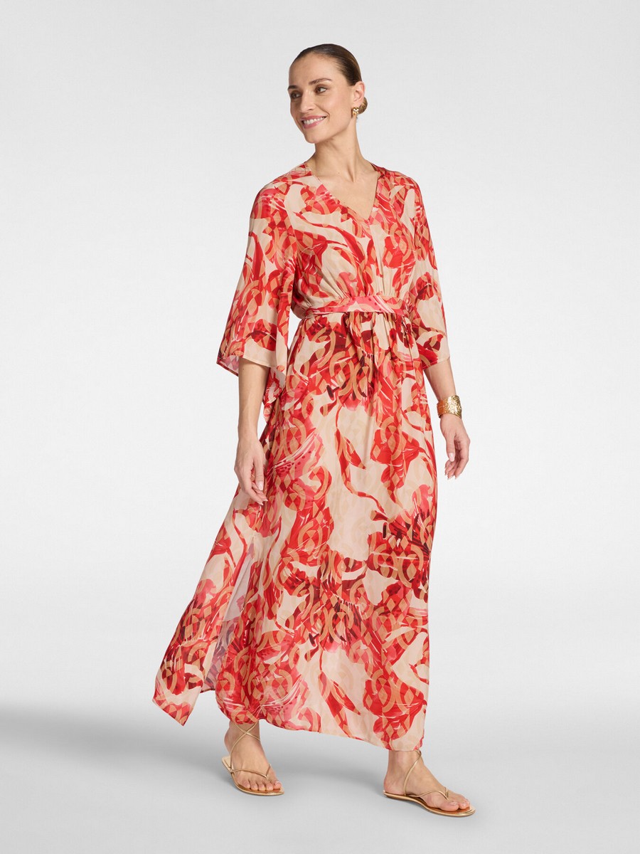 ELENA MIRÒ Elena Miro Γυναικείο Φόρεμα Maxi Flared Με Print Και Δέσιμο Στη Μέση