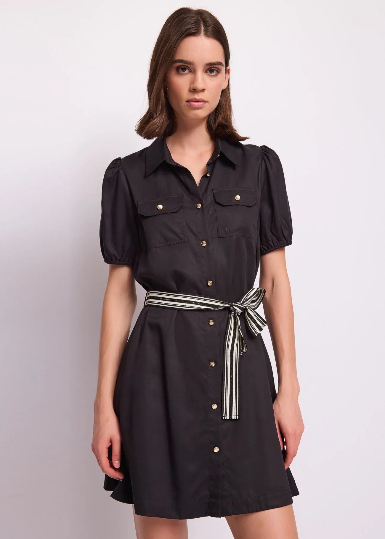 Gaudi Gaudi Γυναικείο Mini Φόρεμα Σεμιζιέ Με Ζώνη Και Χρυσά Κουμπιά