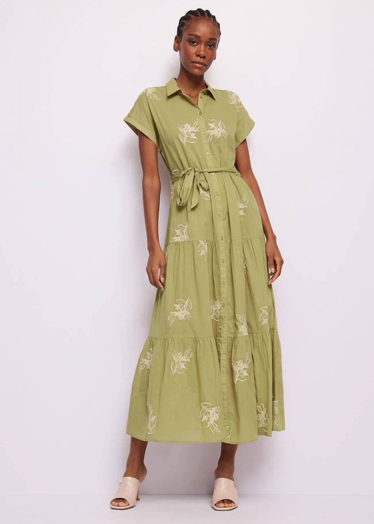 Gaudi Γυναικείο Φόρεμα Σεμιζιέ Βαμβακερό Με Κέντημα Και Ζώνη