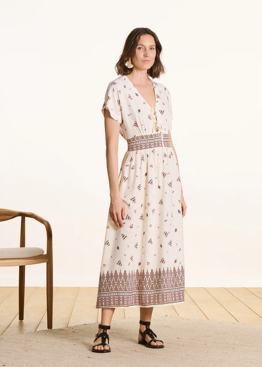 La Fee Maraboutee Γυναικείο Φόρεμα Maxi Regular Fit Με Ethnic Print Και V Λαιμόκοψη Με Κορδόνια