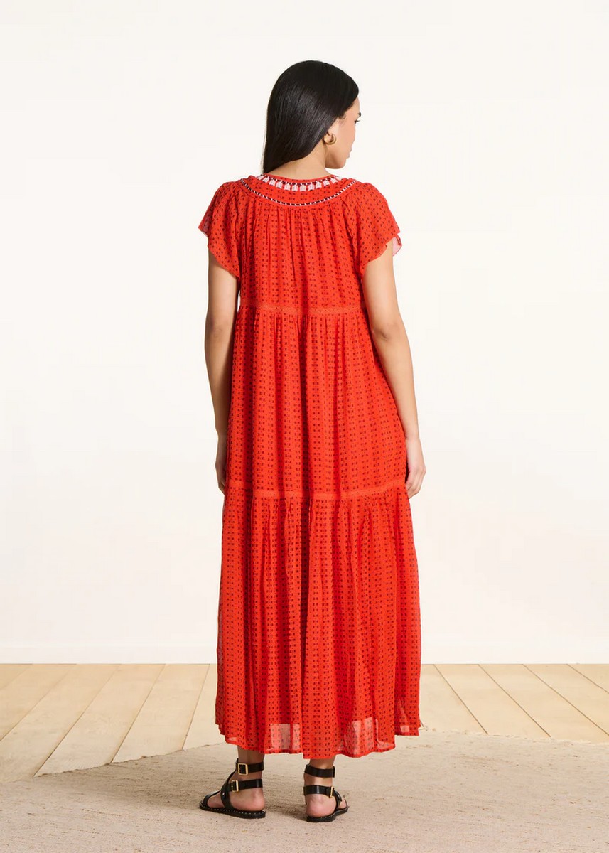 La Fee Maraboutee Γυναικείο Φόρεμα Maxi Regular Fit Με Graphic Print Βολάν Και Κεντημένη Tunisian Λαιμόκοψη