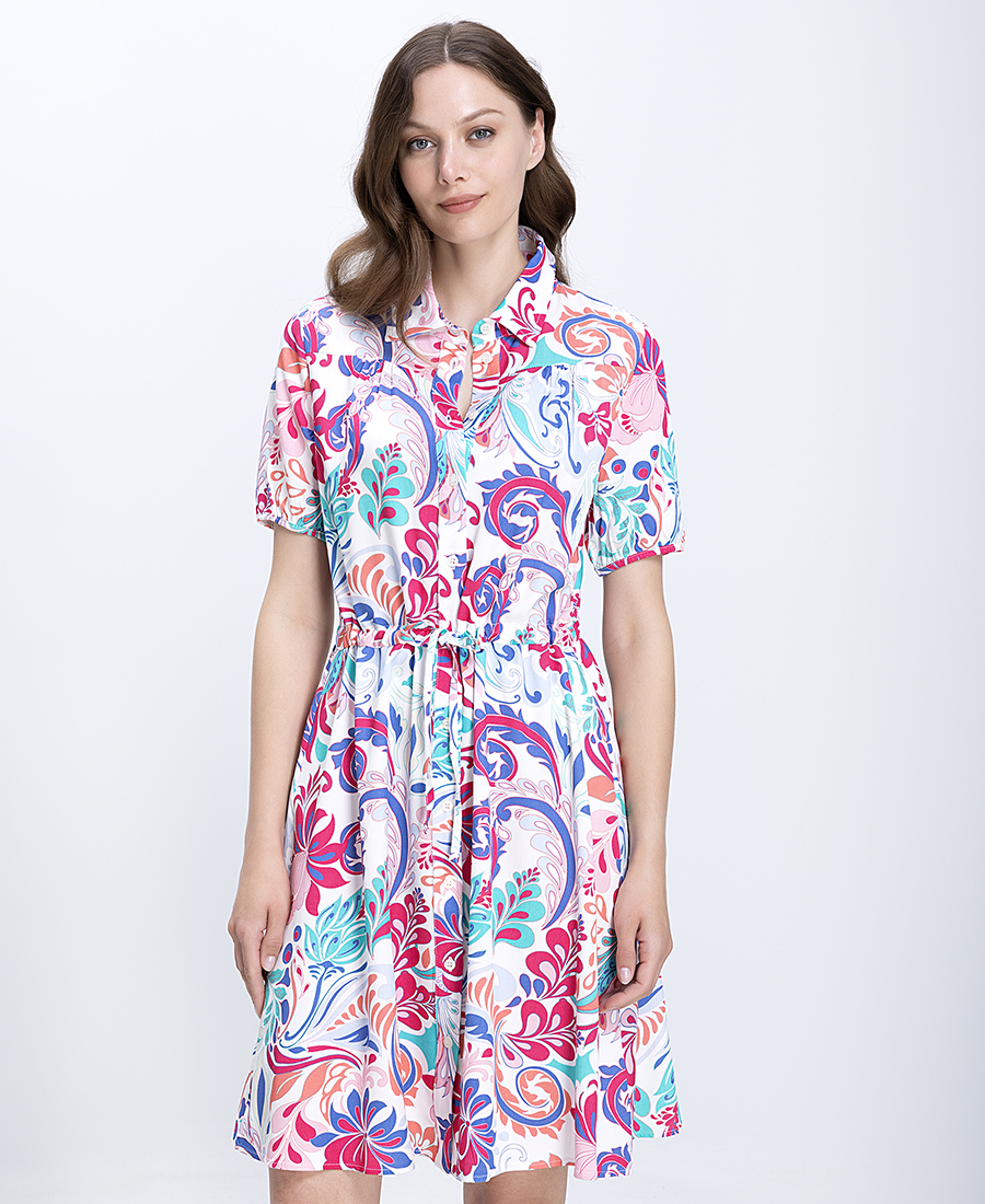 Γυναικείο Φόρεμα Mini Με Paisley Floral Σχέδιο Και Δέσιμο Στη Μέση