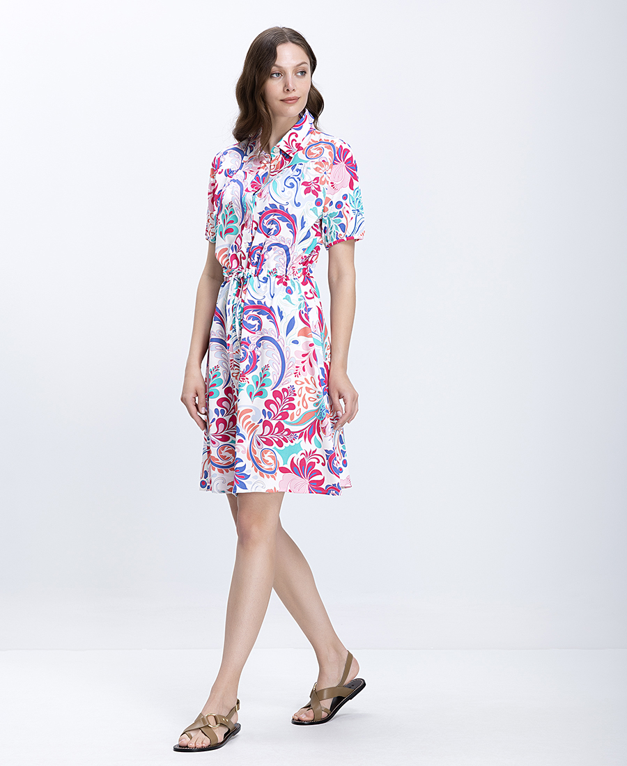 Γυναικείο Φόρεμα Mini Με Paisley Floral Σχέδιο Και Δέσιμο Στη Μέση