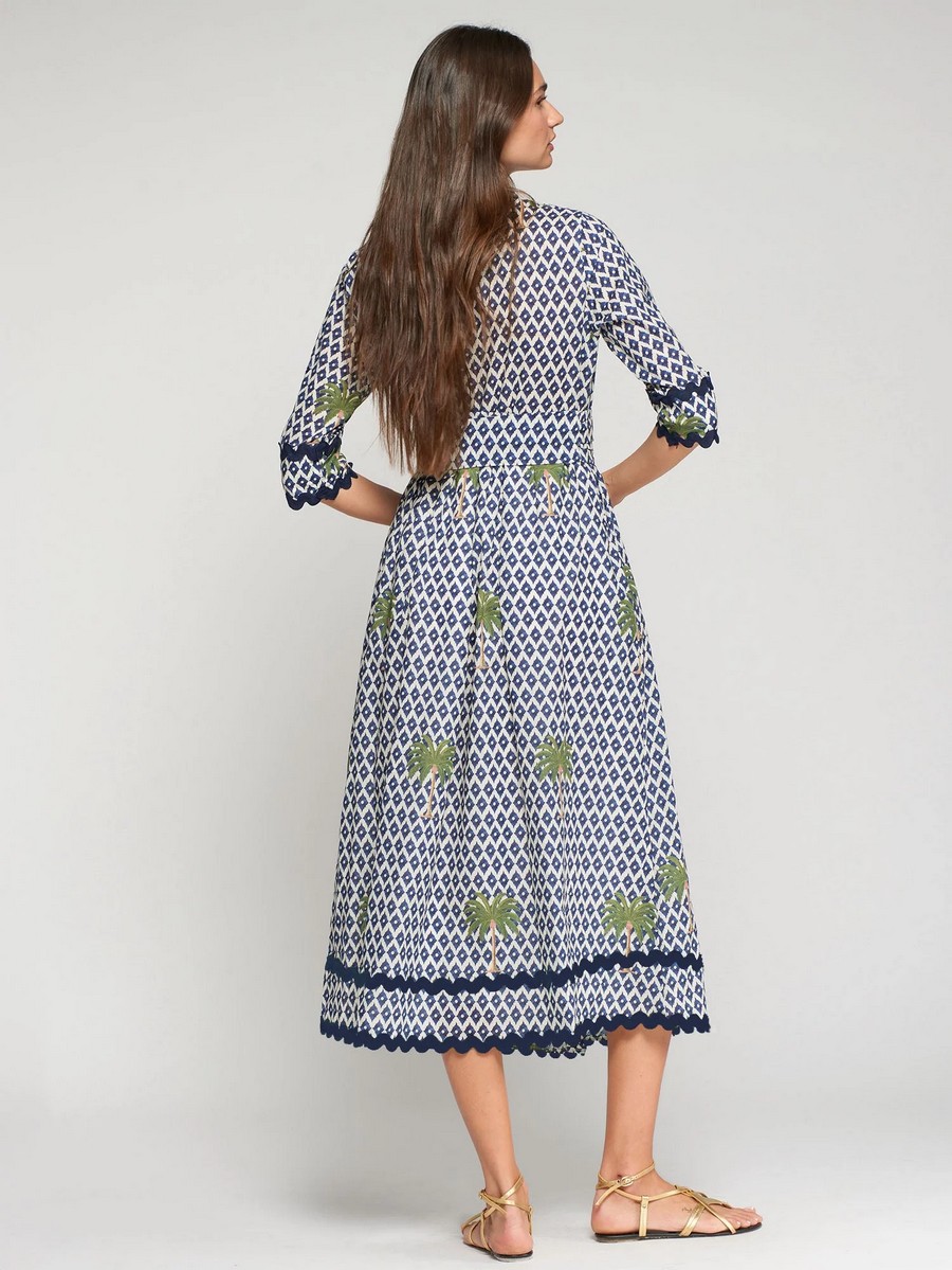 Vilagallo Γυναικείο Φόρεμα Brenda Ikat Palm Print Three Quarter Sleeve Regular Fit φωτογραφία