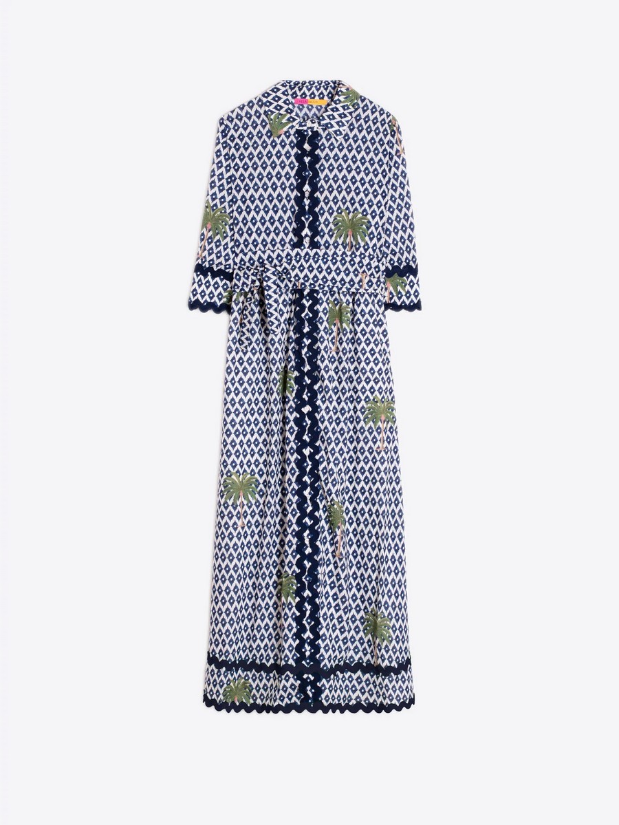 Vilagallo Γυναικείο Φόρεμα Brenda Ikat Palm Print Three Quarter Sleeve Regular Fit φωτογραφία
