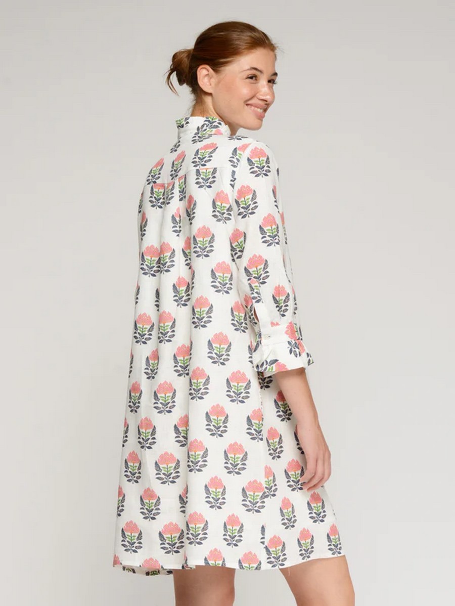 Vilagallo Γυναικείο Λινό Φόρεμα Floral Print Three Quarter Sleeve Regular Fit φωτογραφία