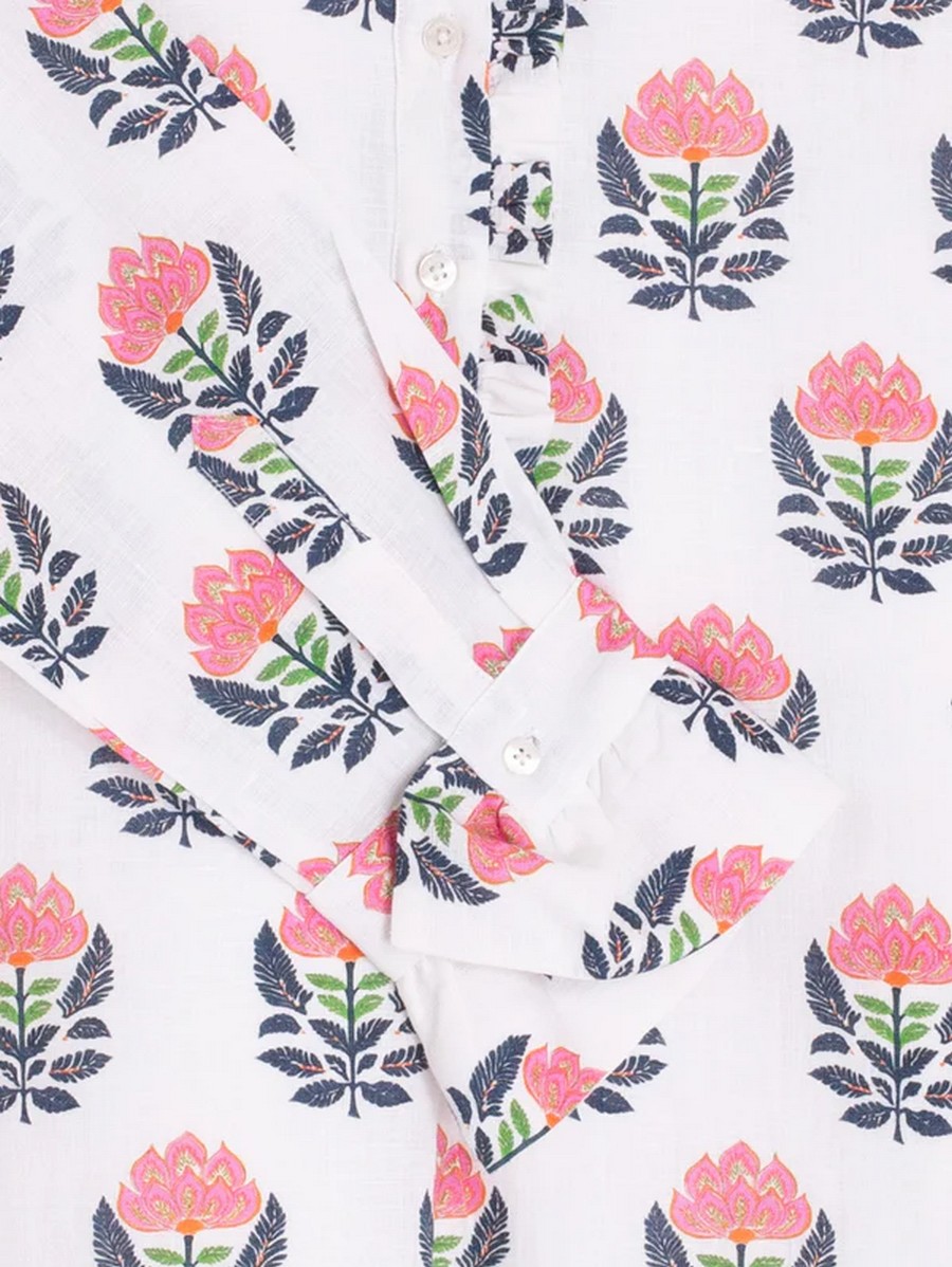 Vilagallo Γυναικείο Λινό Φόρεμα Floral Print Three Quarter Sleeve Regular Fit φωτογραφία
