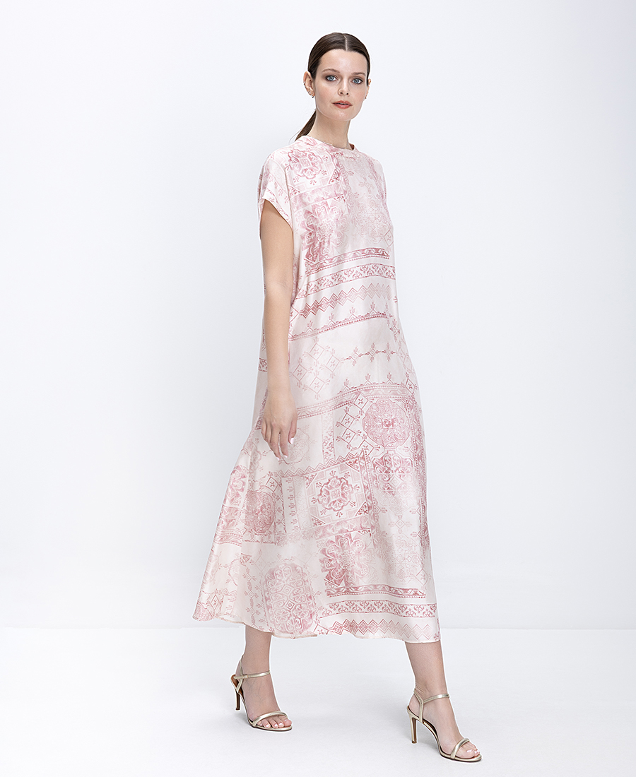 Momoni Momoni Γυναικείο Φόρεμα Mεταξωτό Με Ethnic Μοτίβο Και Πλαϊνές Τσέπες Loose Fit