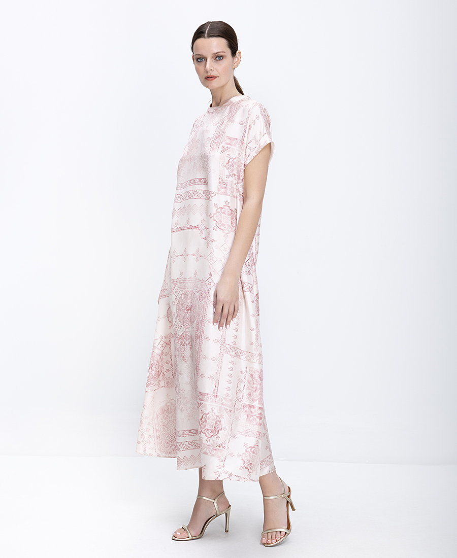 Momoni Γυναικείο Φόρεμα Mεταξωτό Με Ethnic Μοτίβο Και Πλαϊνές Τσέπες Loose Fit φωτογραφία