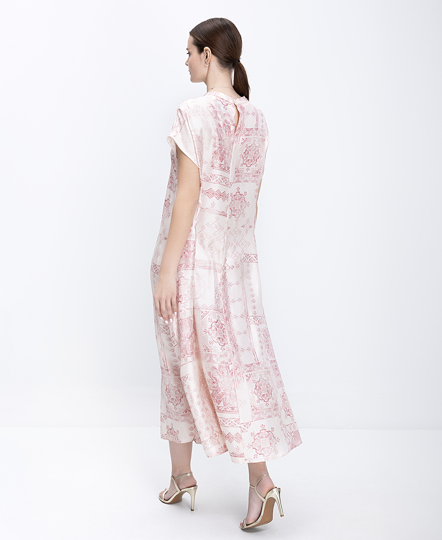 Momoni Γυναικείο Φόρεμα Mεταξωτό Με Ethnic Μοτίβο Και Πλαϊνές Τσέπες Loose Fit φωτογραφία