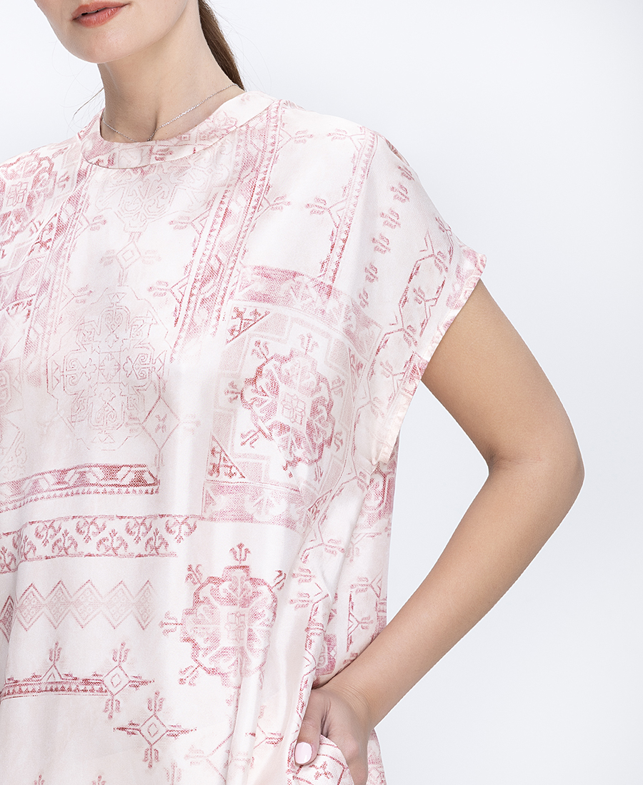 Momoni Γυναικείο Φόρεμα Mεταξωτό Με Ethnic Μοτίβο Και Πλαϊνές Τσέπες Loose Fit φωτογραφία
