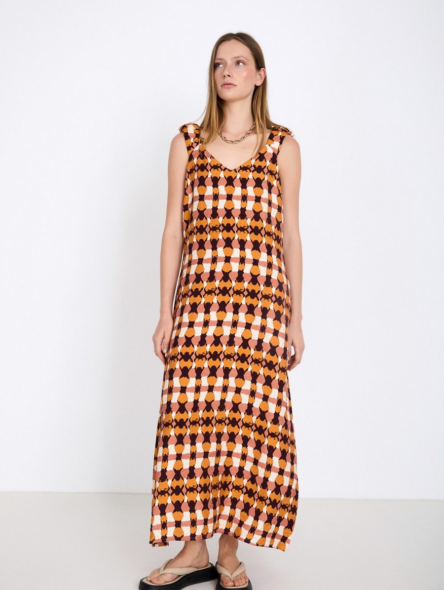 Skatie Γυναικείο Φόρεμα Midi Straight Fit Με Tie Dye Print Και V Λαιμόκοψη φωτογραφία