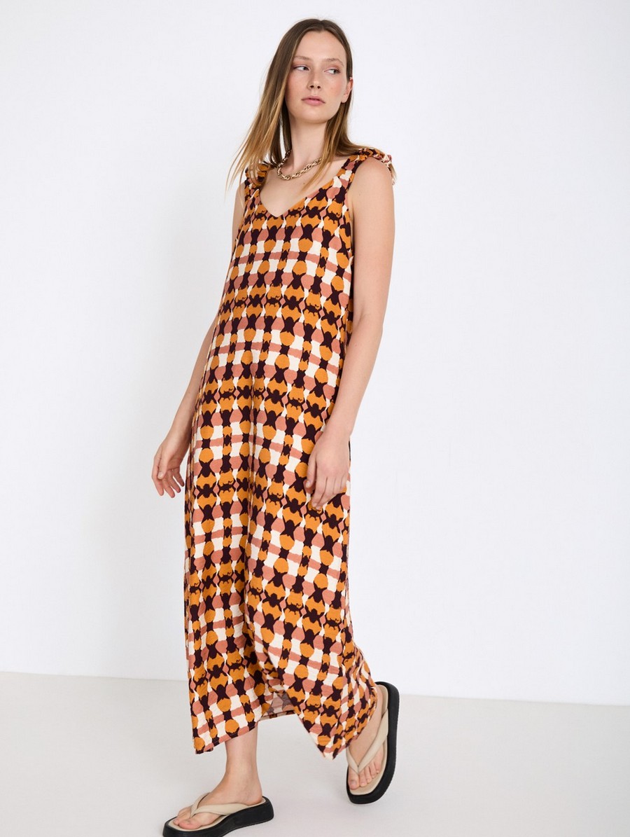 Skatie Skatie Γυναικείο Φόρεμα Midi Straight Fit Με Tie Dye Print Και V Λαιμόκοψη - 4