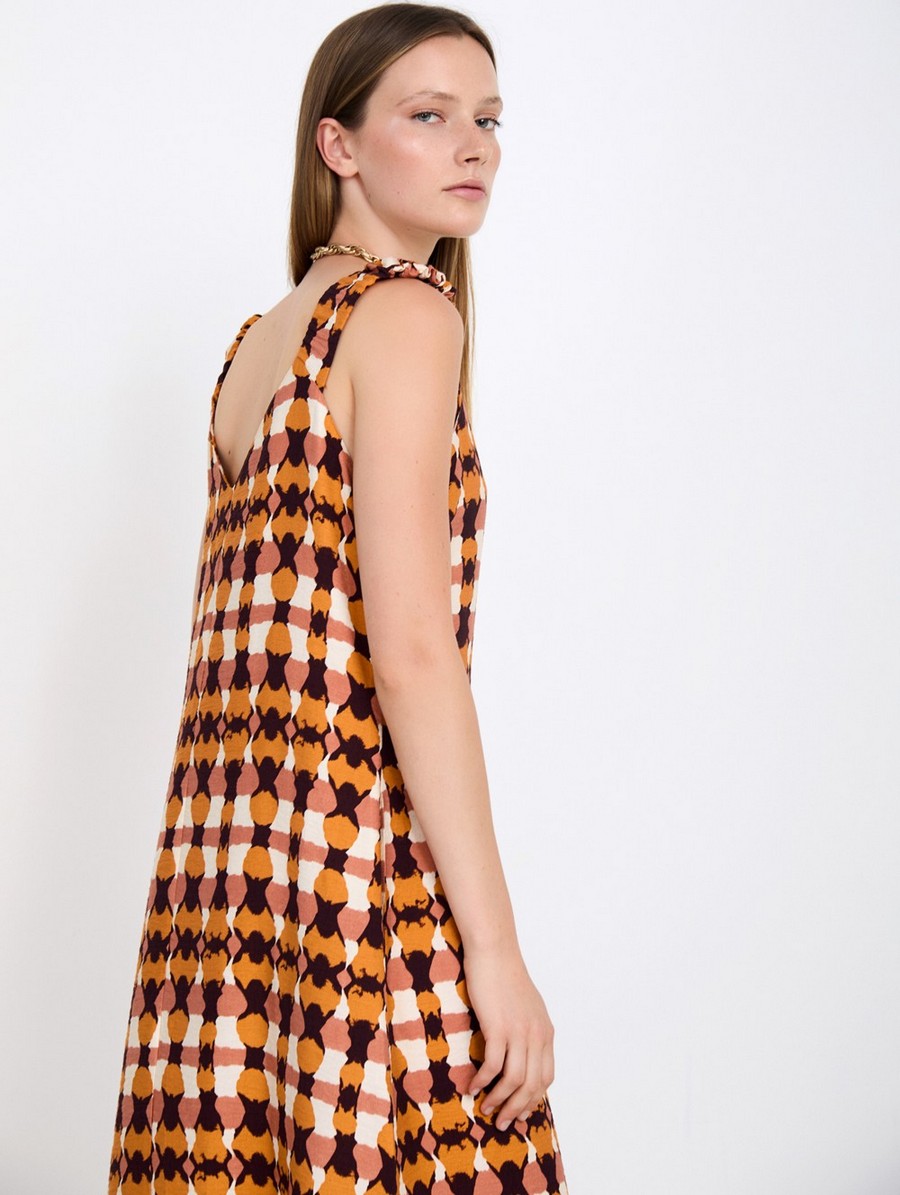Skatie Skatie Γυναικείο Φόρεμα Midi Straight Fit Με Tie Dye Print Και V Λαιμόκοψη - 5