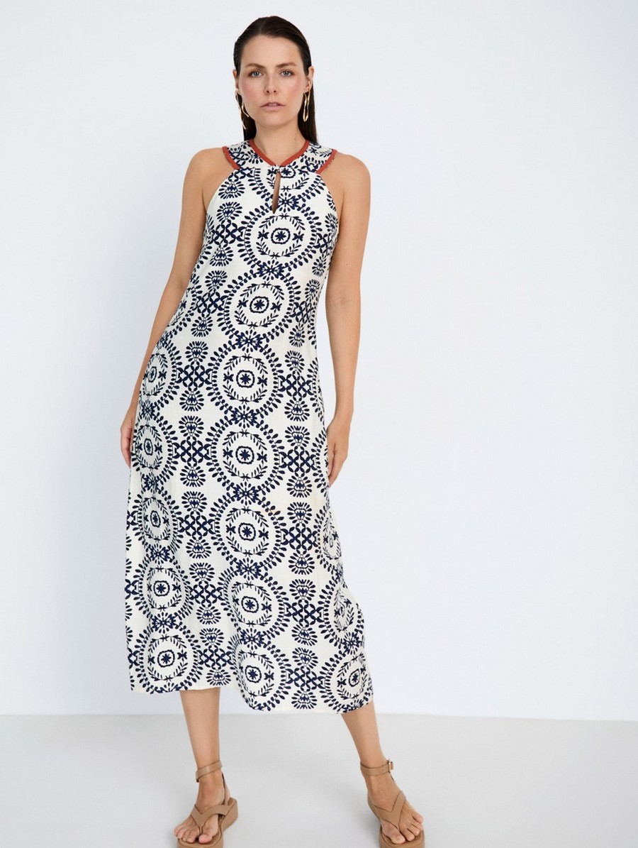 Skatie Γυναικείο Φόρεμα Midi Relaxed Fit Με Ethnic Print Και Halter Λαιμόκοψη φωτογραφία