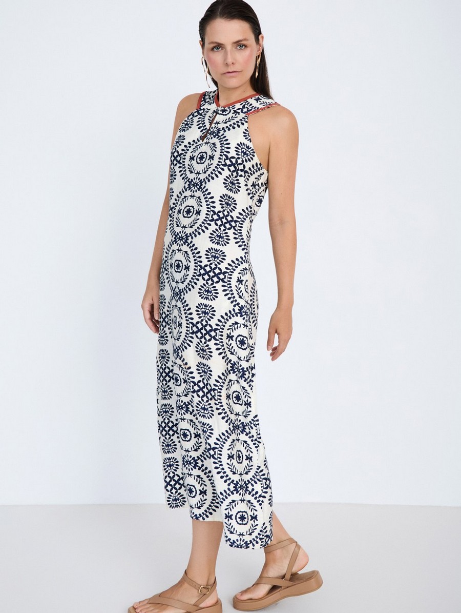 Skatie Γυναικείο Φόρεμα Midi Relaxed Fit Με Ethnic Print Και Halter Λαιμόκοψη φωτογραφία