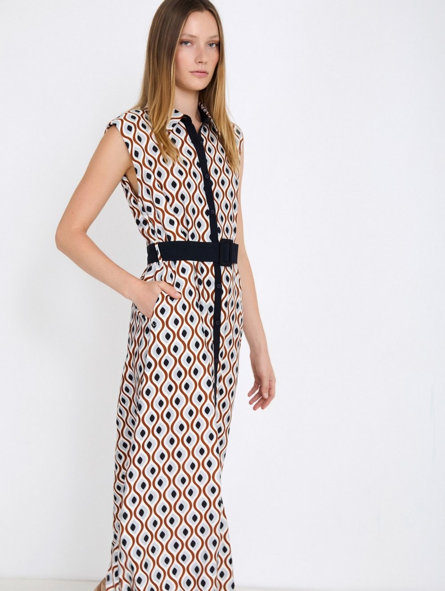 Skatie Γυναικείο Φόρεμα Σεμιζιέ Με Retro Print Και Ζώνη φωτογραφία