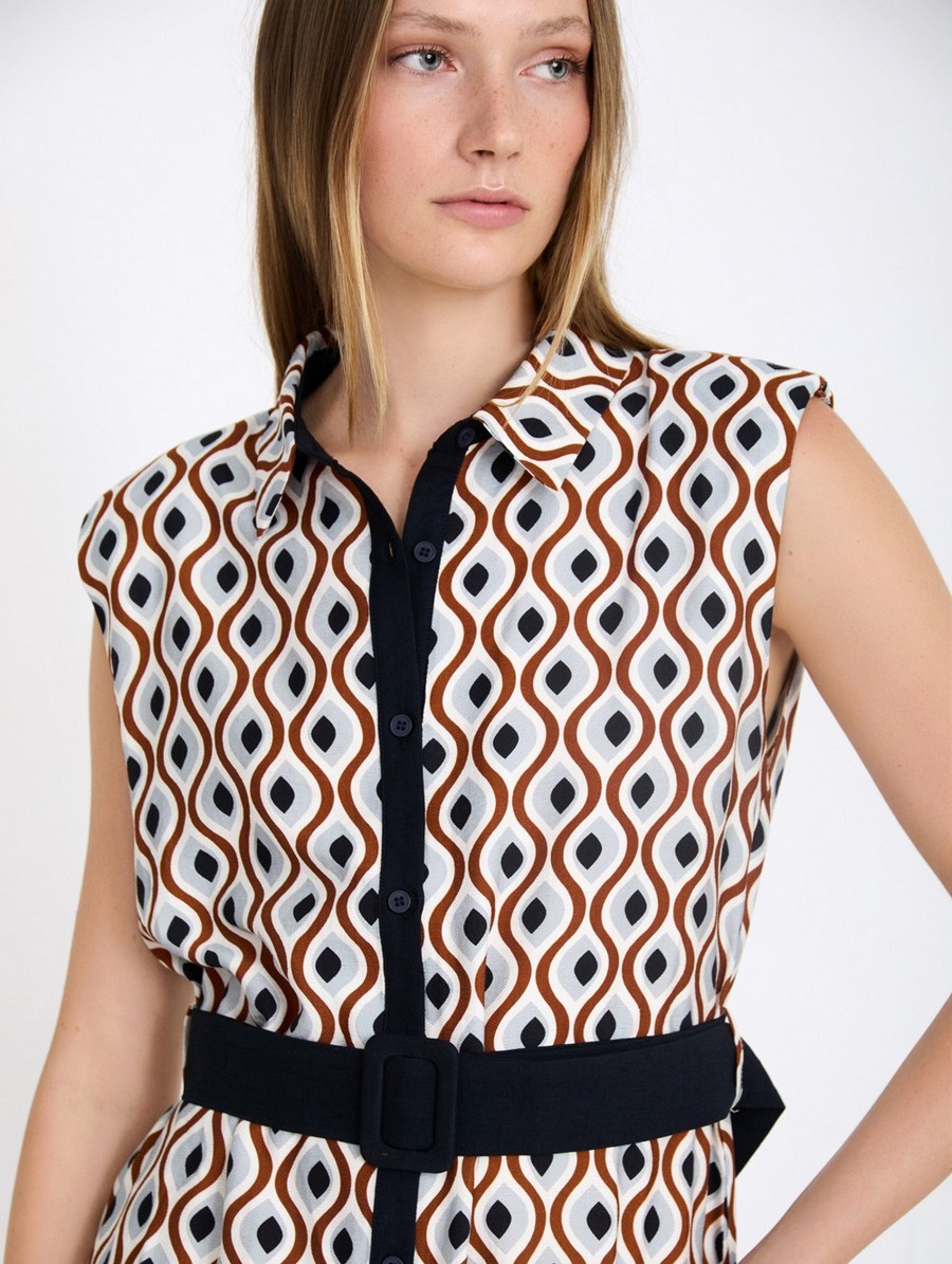 Skatie Γυναικείο Φόρεμα Σεμιζιέ Με Retro Print Και Ζώνη φωτογραφία