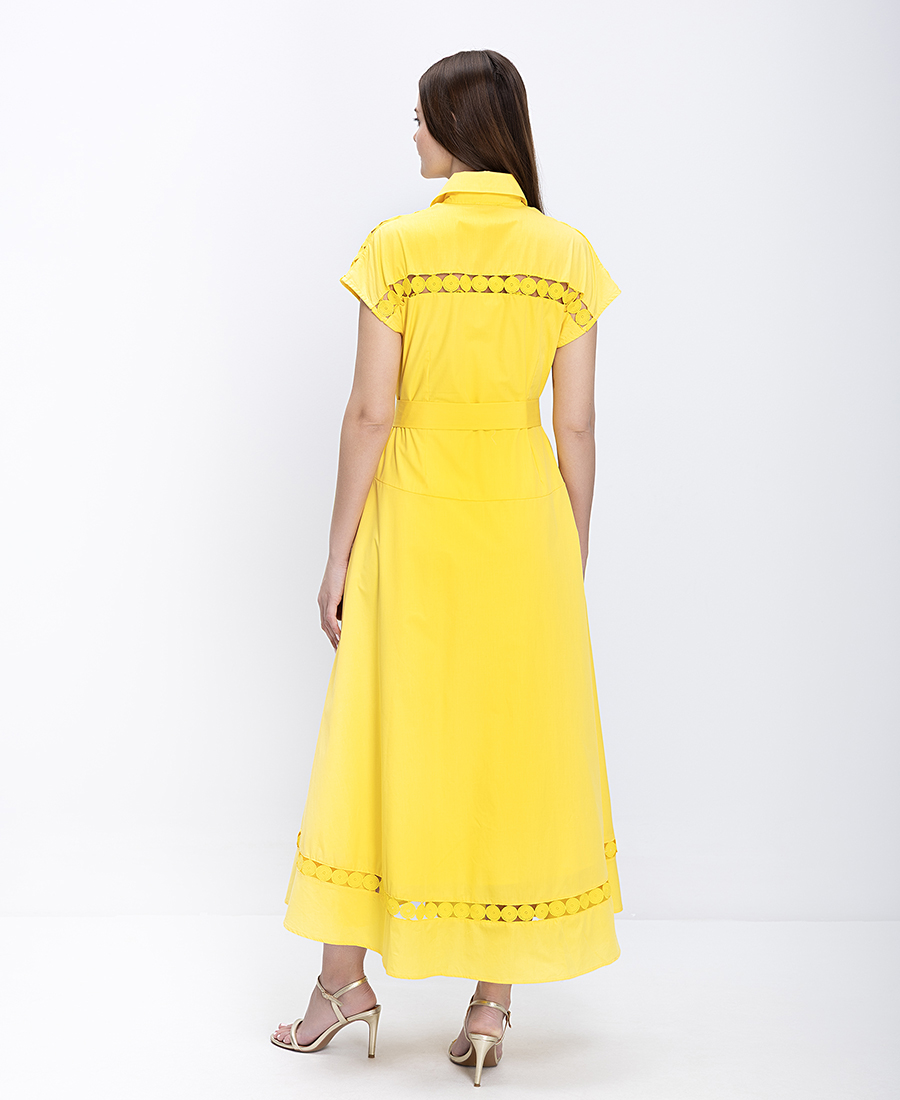 Paper Lace Γυναικείο Φόρεμα Σεμιζιέ Midi Με Κοντό Μανίκι Και Ζώνη φωτογραφία