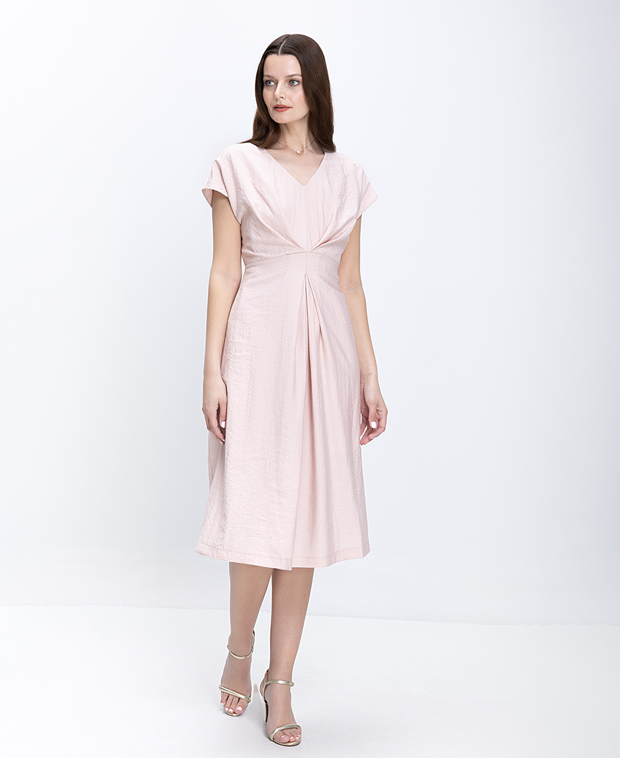 Γυναικείο Φόρεμα Midi Με V Λαιμόκοψη Και Σούρες