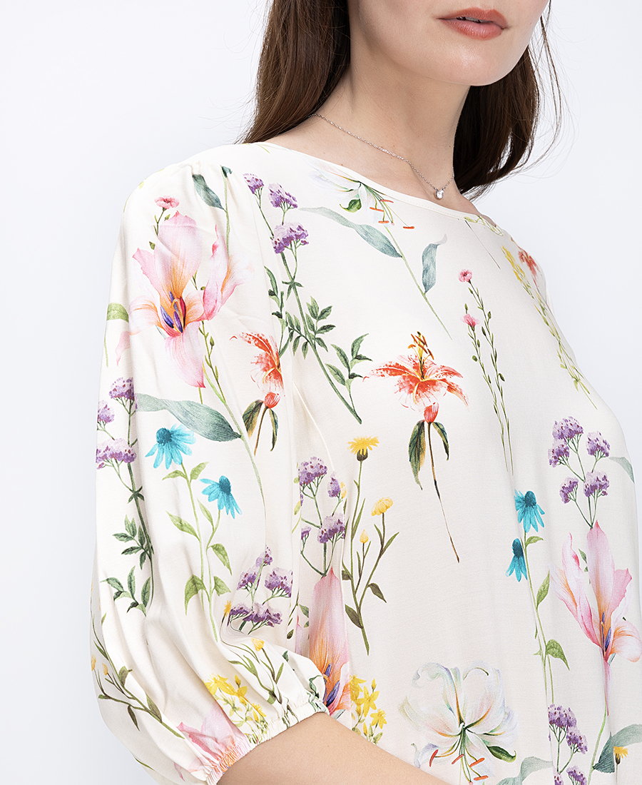 Laura Donini Γυναικείο Φόρεμα Mini Floral Με Balloon Μανίκια - 4